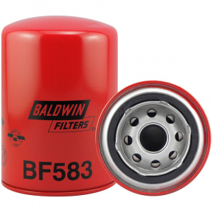 The Baldwin spin-on fuel filter BF583 with heavy-duty construction is a replacement for the Caterpillar 1R0710.