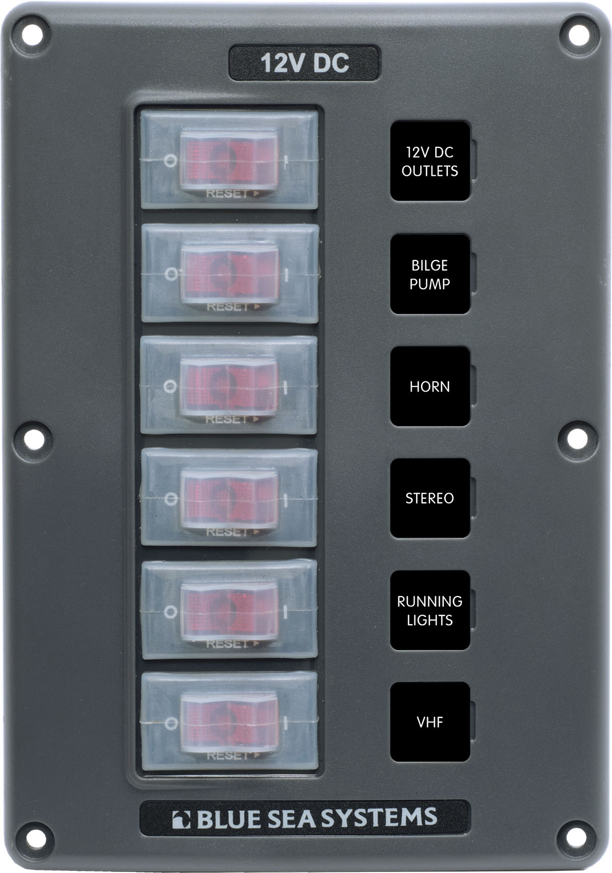 BLUE SEA SYSTEMS Water-Resistant Circuit Breaker Switch Panel - Gray, 6 Positions - 4322 - Image 2