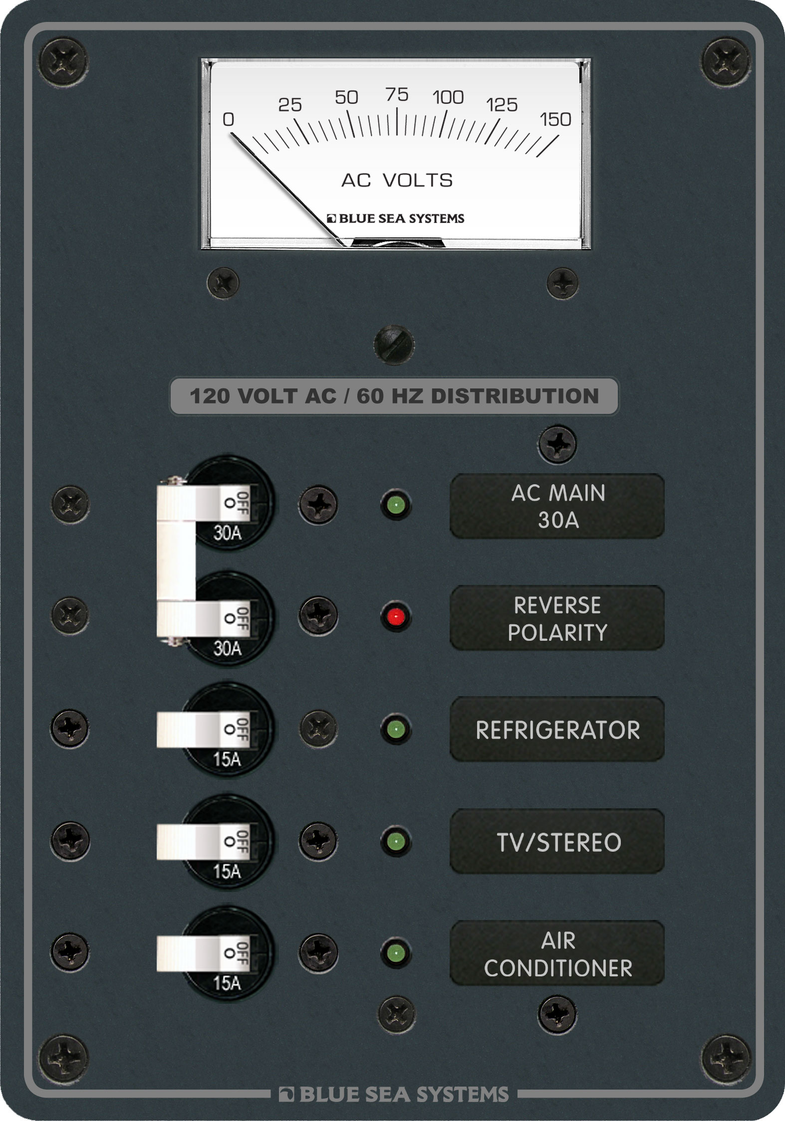 BLUE SEA SYSTEMS Traditional Metal Panel - AC Main + 3 Positions, AC Voltmeter - 8043 - Image 2