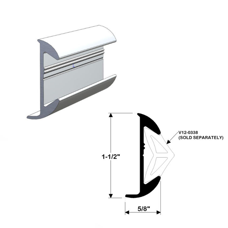 TACO MARINE 1-1/2" x 5/8" Polished Clear Anodized Aluminum Rub Rail - A11-0638TAL12D