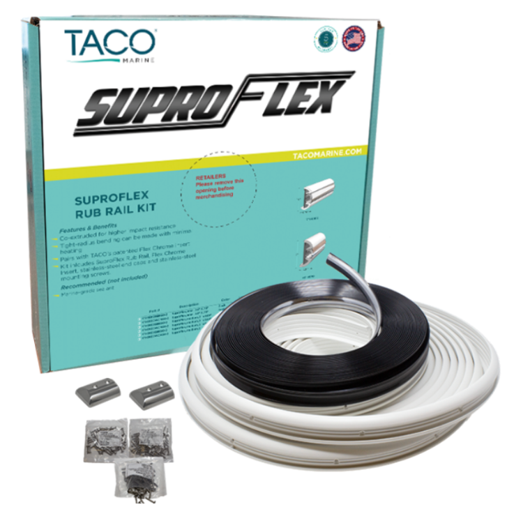 TACO MARINE SuproFlex Small Semi-Rigid Rub Rail Kit, 1-5/8" x 7/8", 60 ft, Arctic White/Arctic White - V11-9991WWK60-2
